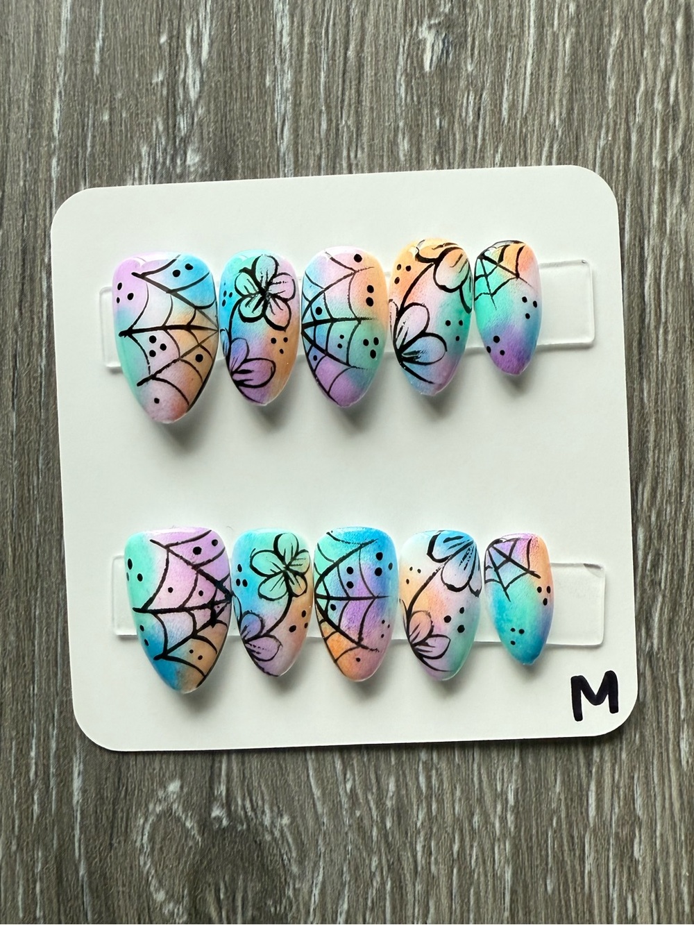 Pastel Rainbow Floral & Web Press-On Nails - Multicolor Set